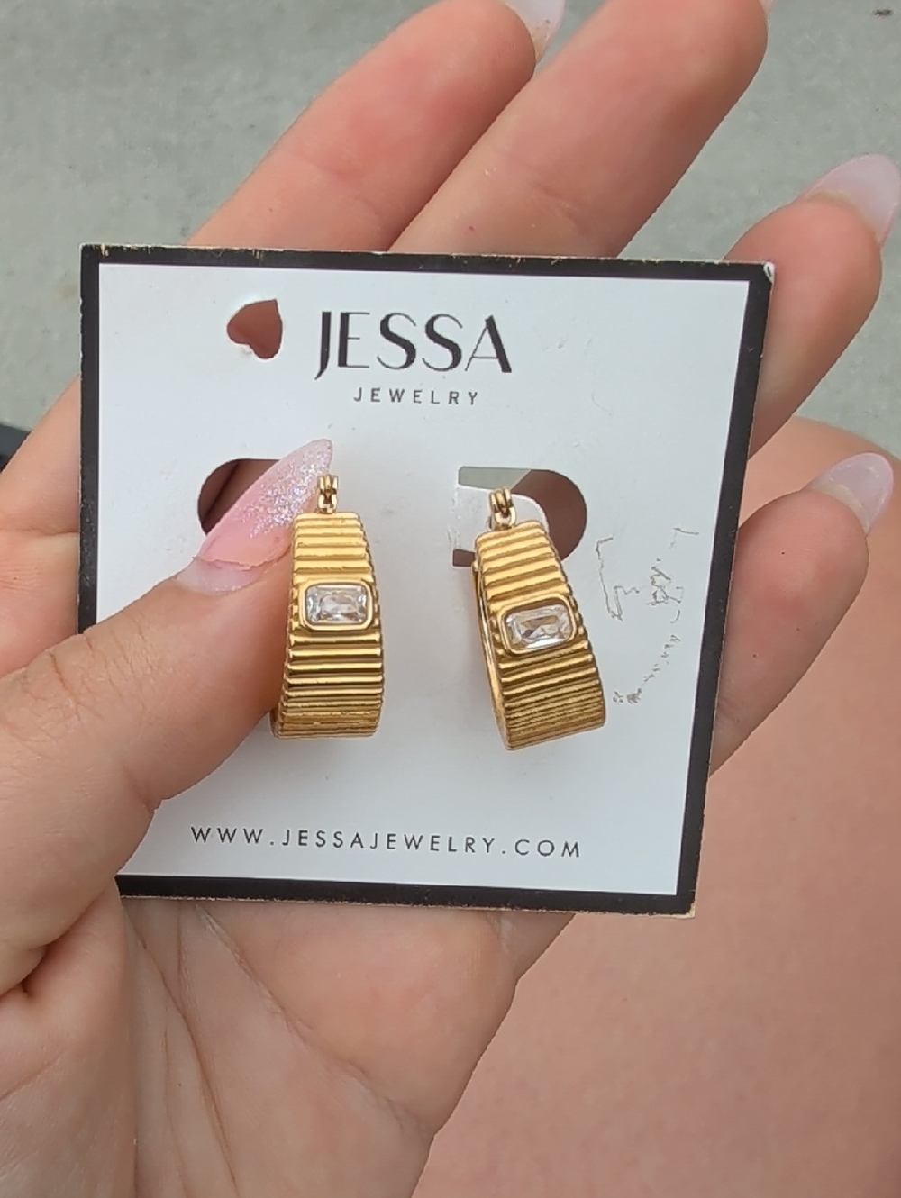Jessa Jewelry Gold Hoop Earrings with Clear Stone Accent